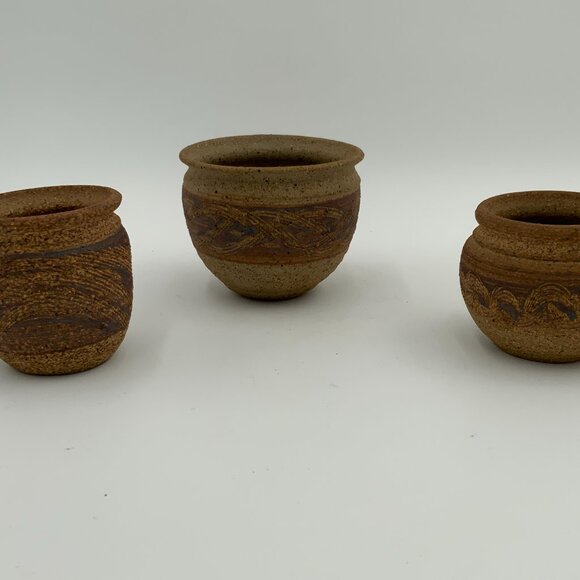Set of 3 Artist Signed "Terry" Pottery Stoneware Planters Navajo Southwest - Picture 2 of 5